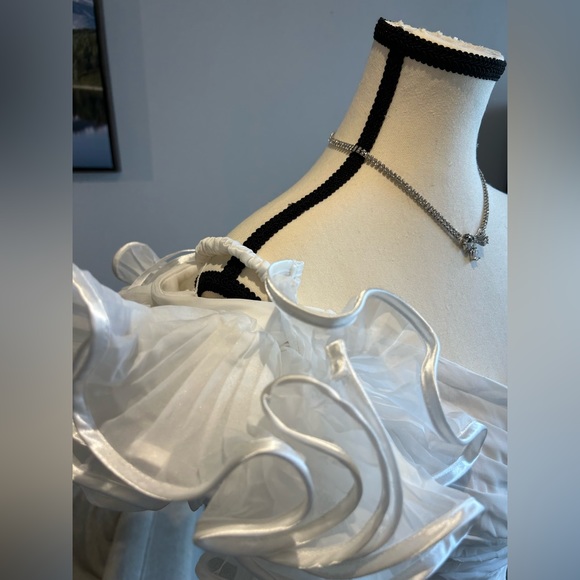 Allure evening size 6 puffy sleeves white mini dress - Picture 4 of 13